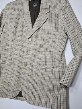 Liz Wear Vintage Sage And Beige Check Single-Breasted Blazer Lined
